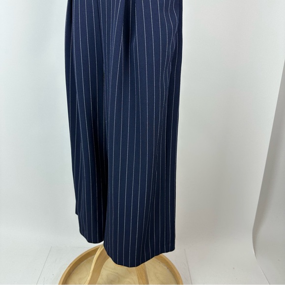 1901 Navy White Pinstriped Cropped Jumpsuit Tie Back Size 10 - Picture 9 of 13